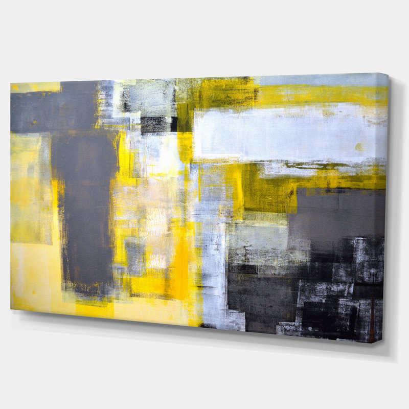 Large Gray and Yellow Abstract Canvas Art Print