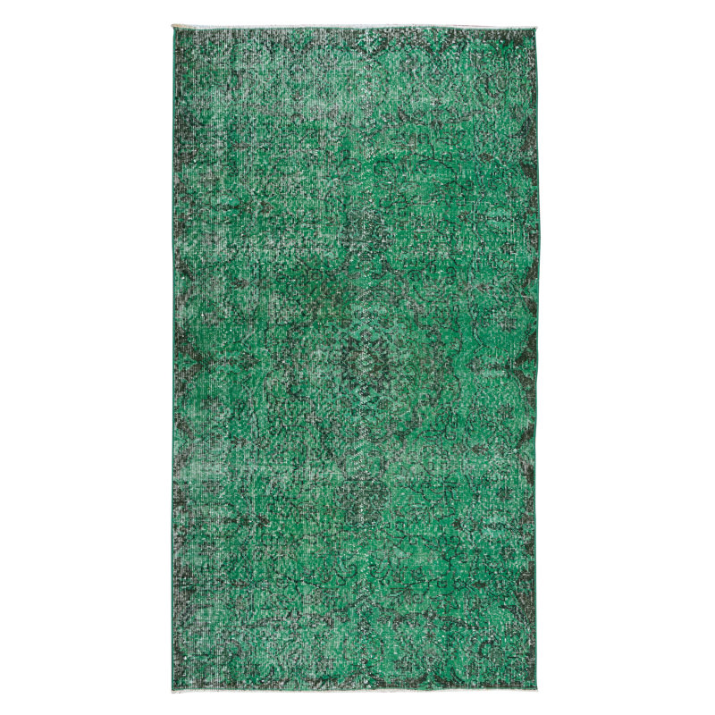 Tapis turc noué à la main 4 x 7,3 pi surteint en vert pour la maison et le bureau contemporains
