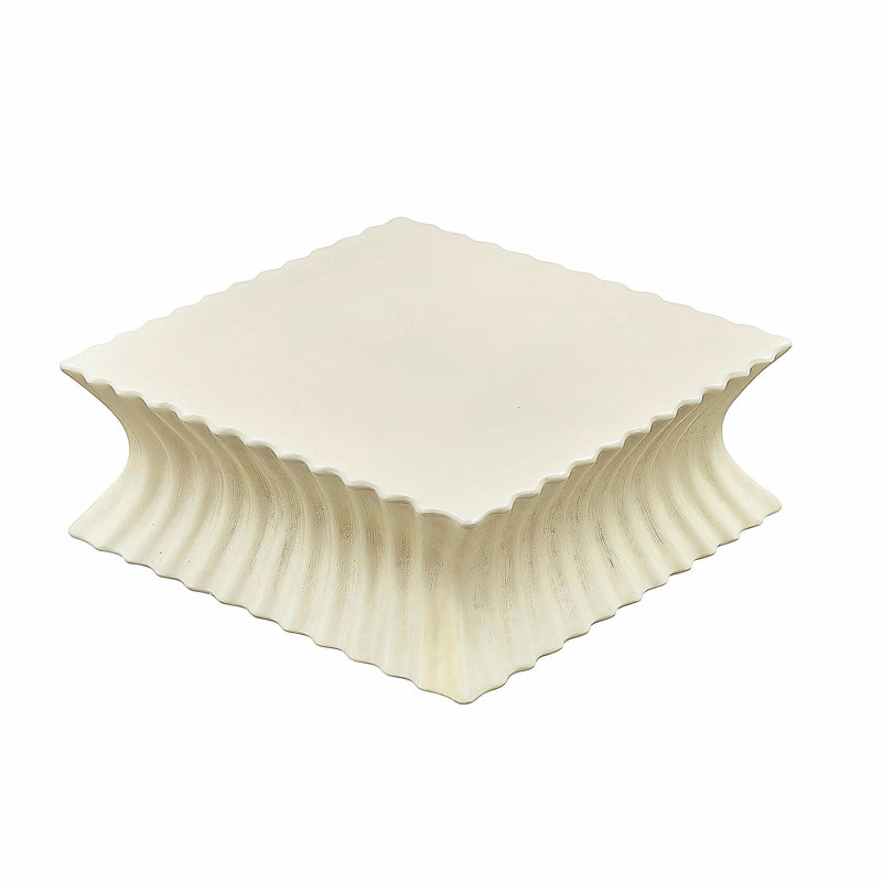 Table basse carrée de 35,43 pouces vintage en fibre de verre robuste pour salon, bureau, sans assemblage, beige
