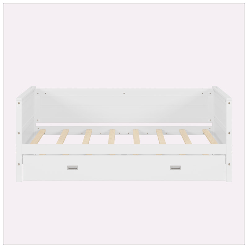 Lit de jour simple en bois massif avec lit gigogne, Blanc