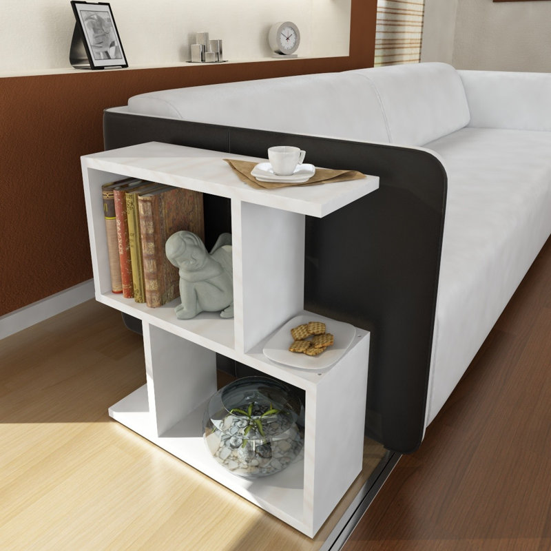 Table de bout avec tablette de rangement Achiles, Blanc, 21.8" H x 19.7" W x 6.9