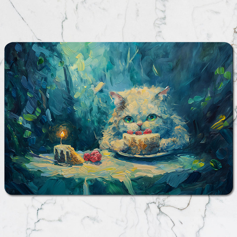 Cat With Cake Placemat And Coaster Set Blue Forest Artwork