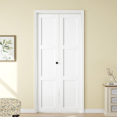 3 Panel Manufactured Wood Bifold Sliding Barn Door With Installation Hardware Kit