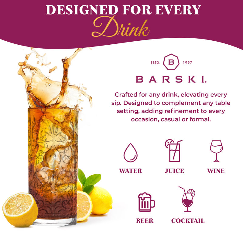 Elegant Tattoo Design Clear Glass Highball Tumblers Set of 2, 13 oz