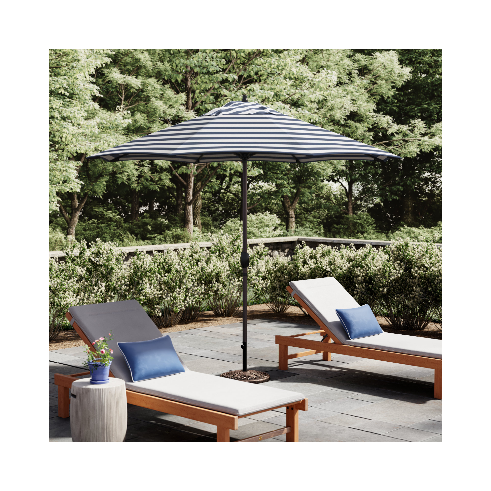 Stevie 108'' Outdoor Umbrella, Navy White Cabana Stripe