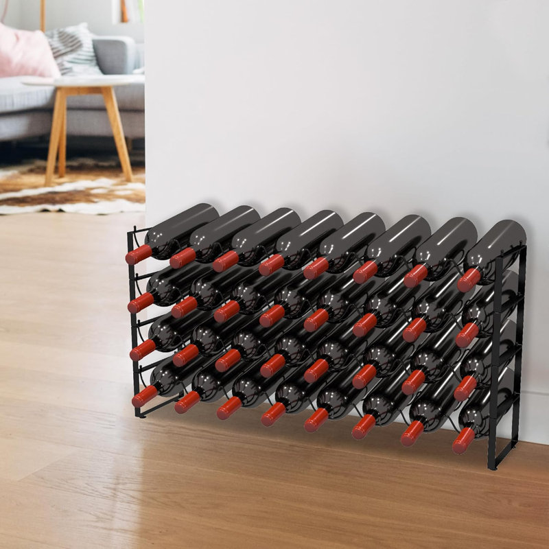 Support à vin à 4 niveaux, rangement pour 32 bouteilles, support à vin empilable pour garde-manger (noir foncé)