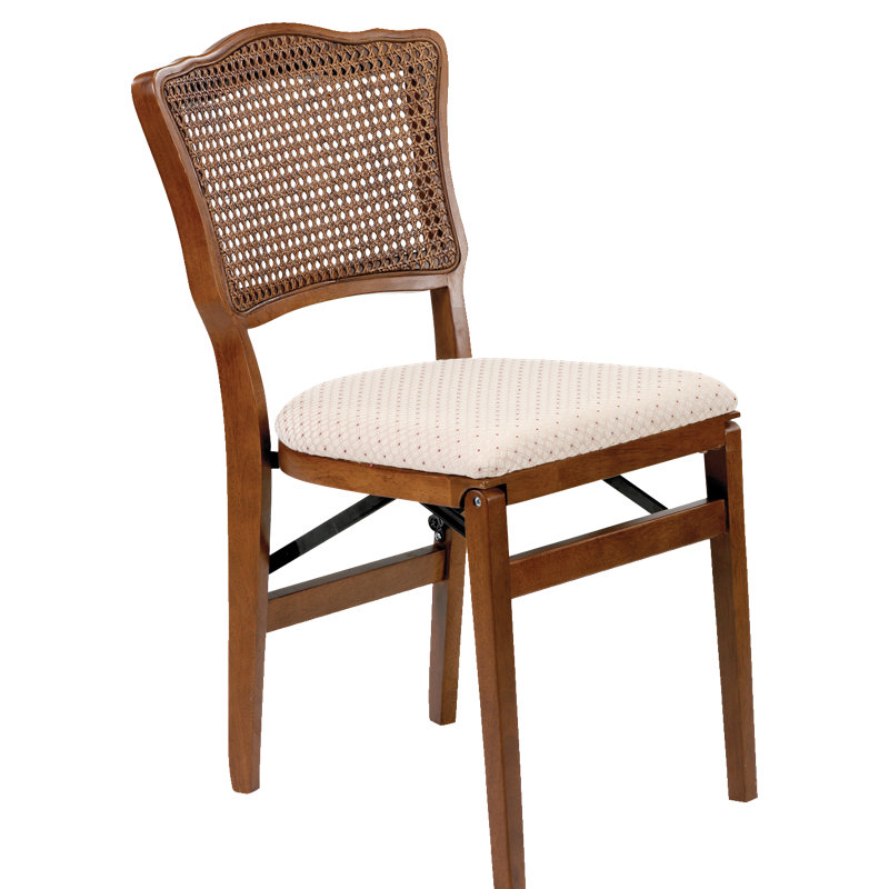 Cherry Cane Back Upholstered Folding Side Chair Set