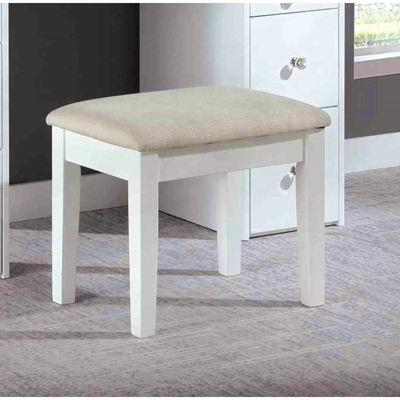 Contemporary Style 1Pc Vanity Set 3Mm Mirror Led Lights Storage Drawers Wooden Glides White Finish Stool Included Bedroom Furniture
