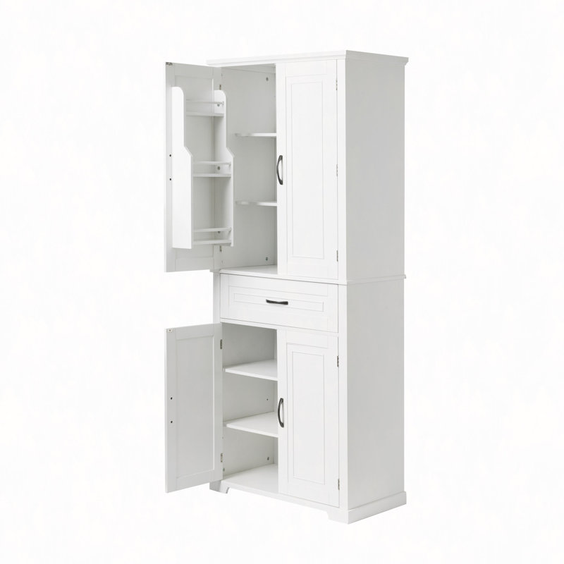 Armoire de rangement de salle de bain avec portes et tiroir, plusieurs espaces de rangement, tablette réglable, Blanc