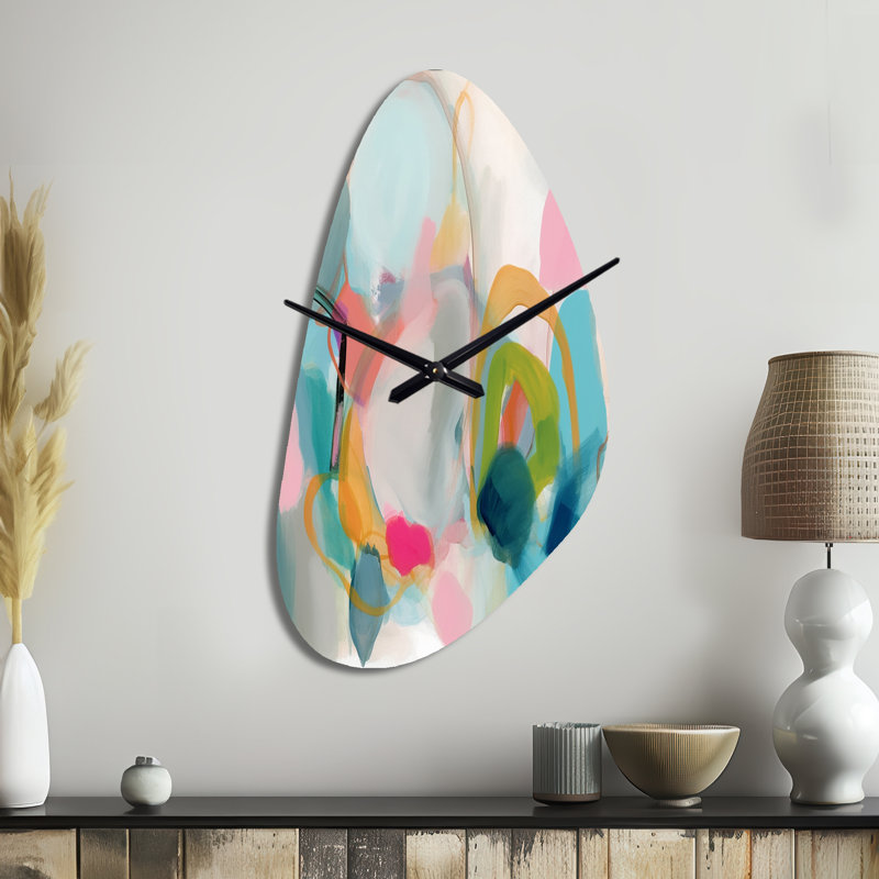 Horloge murale asymétrique en métal rose, bleu, minimalisme, fluidité, Moyenne