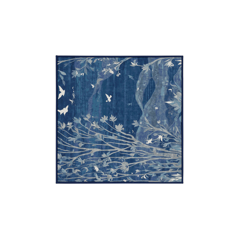 Tapis bleu soyeux et moelleux, Carré 8 pi