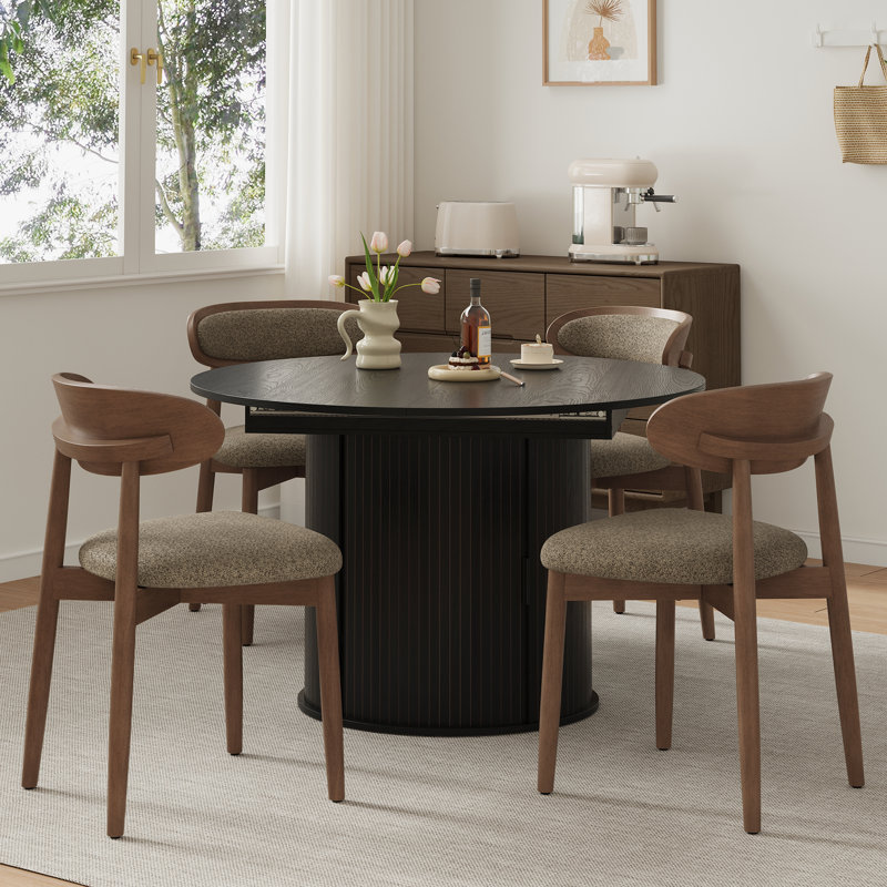5‑Piece Dining Set with Built‑In Storage Extendable Table and 4 Chairs, Black, Brown