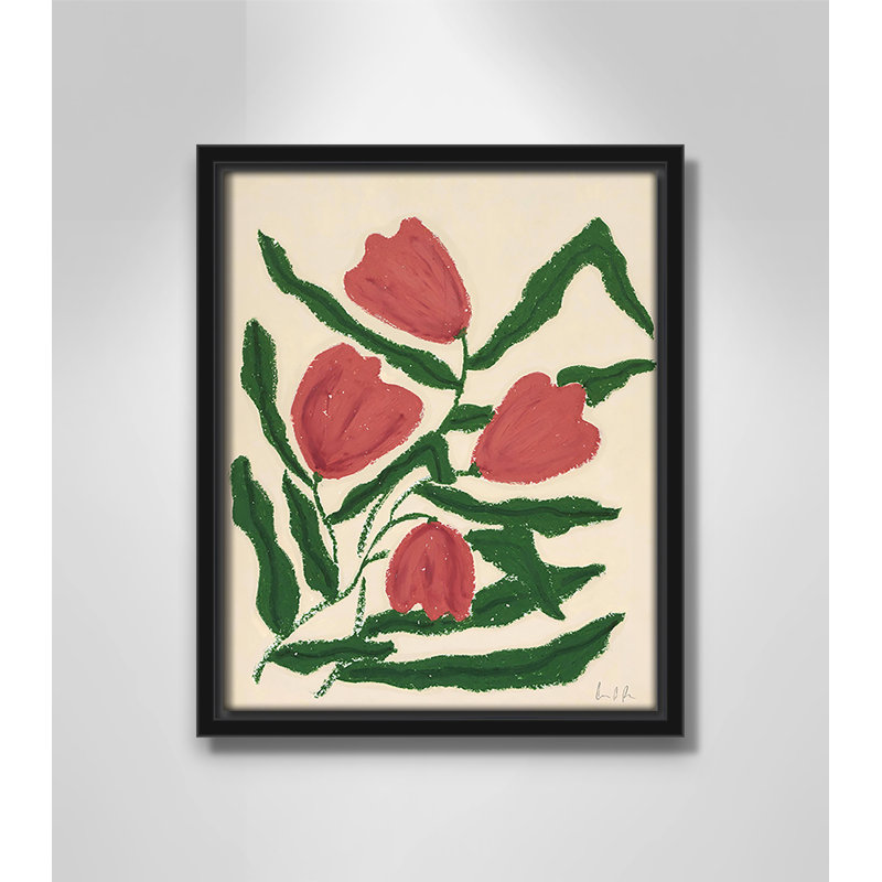 «Colette Red Tulips Print» par Camilla Bergqvist, H 11,5 po x l 9,5 po, Noir