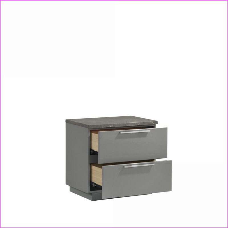Table de chevet moderne en laque de marbre bicolore avec 2 tiroirs Elara Pieds en métal gris