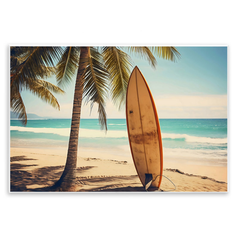 Plaque murale de planche de surf debout près du rivage, design par LSR Design Studio, H 13 po x l 19 po