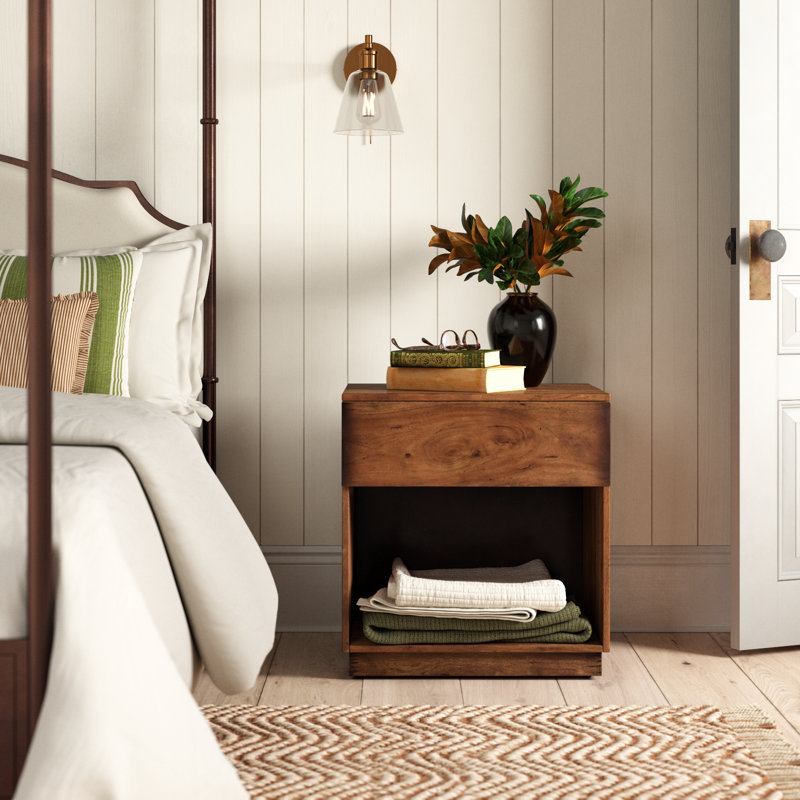 Burnt Acacia 1-Drawer Nightstand with Open Shelf