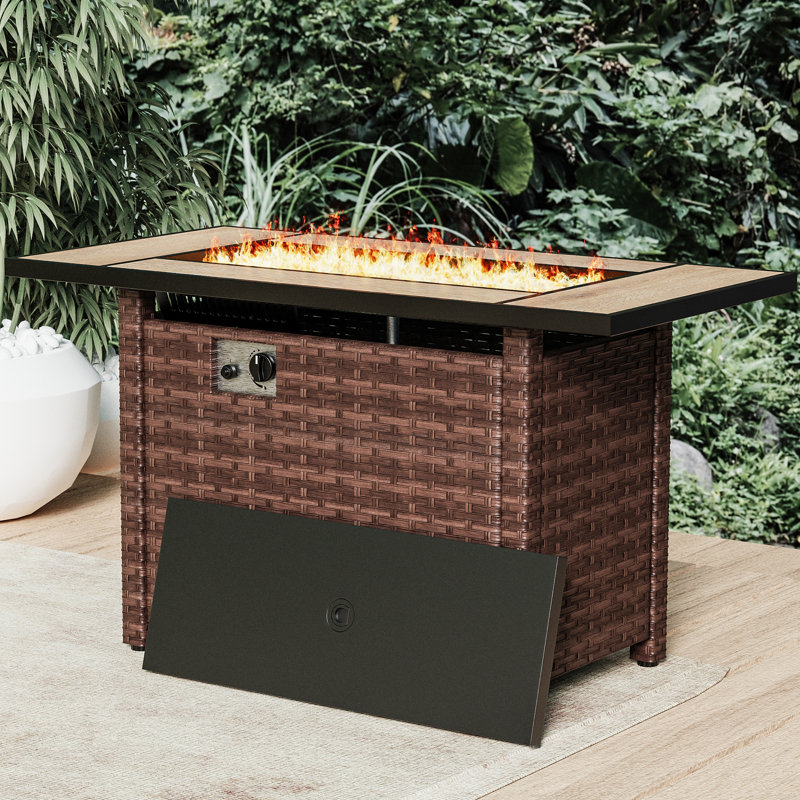 45 Inch Rectangle Outdoor Propane Gas Fire Pit Table, Brown