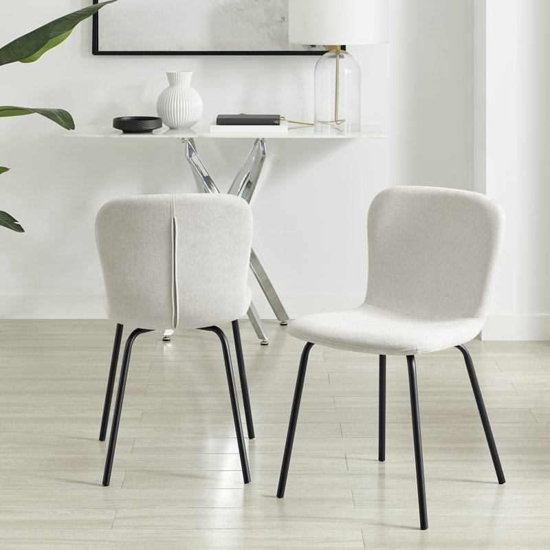 Aston Wing Backed Linen Dining Chairs With Tapered Metal Legs (Set Of 2) - Contemporary Design, Cream