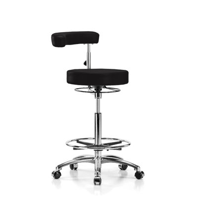 Tabouret de dentiste à hauteur ajustable chromé avec bras et pied de pied PERCH | Hauteur du banc élevé: 24,5 à 32 po