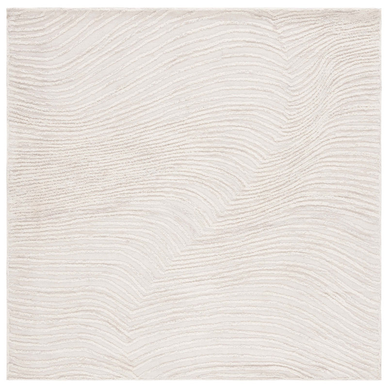 Aniessa Striped Hand Tufted Wool/Cotton Area Rug in White, Square 6'