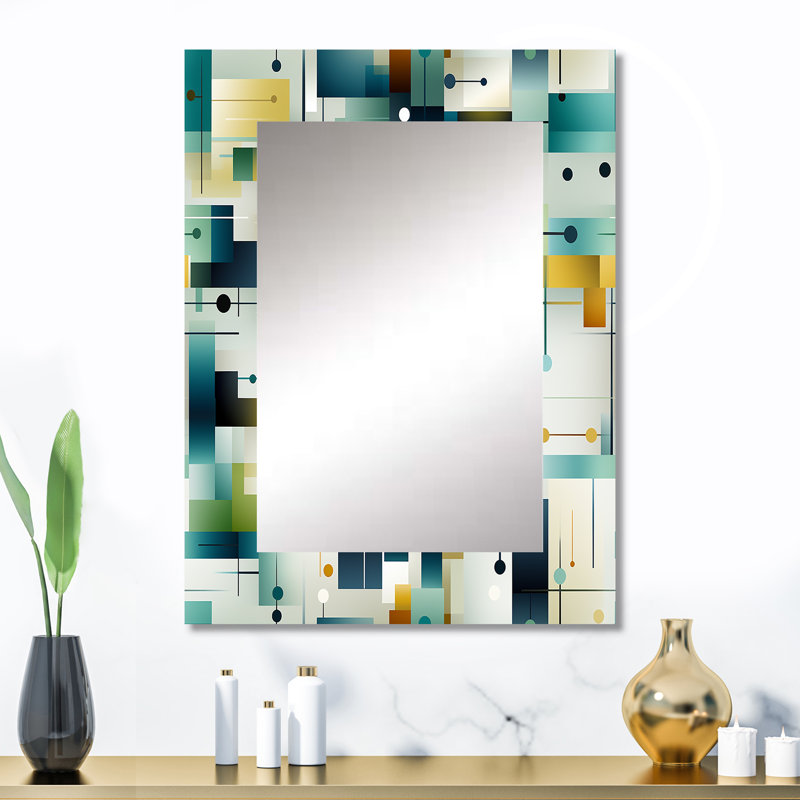 Izar Green Cubic  Oasis Geometric - Geometric  Large Wall Mirror, Geometric Decorative Mirror, Printed Metal Art, 32" x 24"
