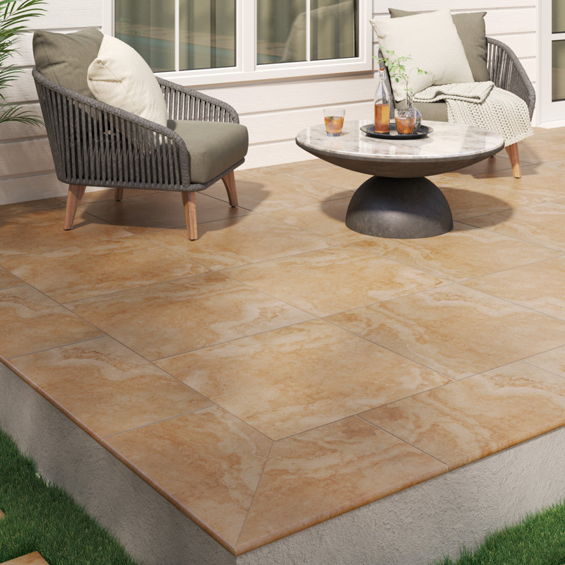 Quarzo 13" x 24" Porcelain Pool Coping, Tierra Beige