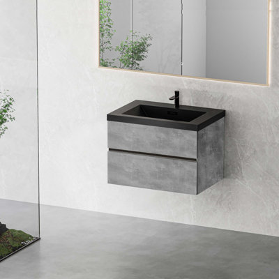 Meuble-lavabo flottant 30 po avec lavabo, meuble-lavabo mural moderne avec lavabo à quartz et tiroirs à fermeture en douceur, ciment série EDI