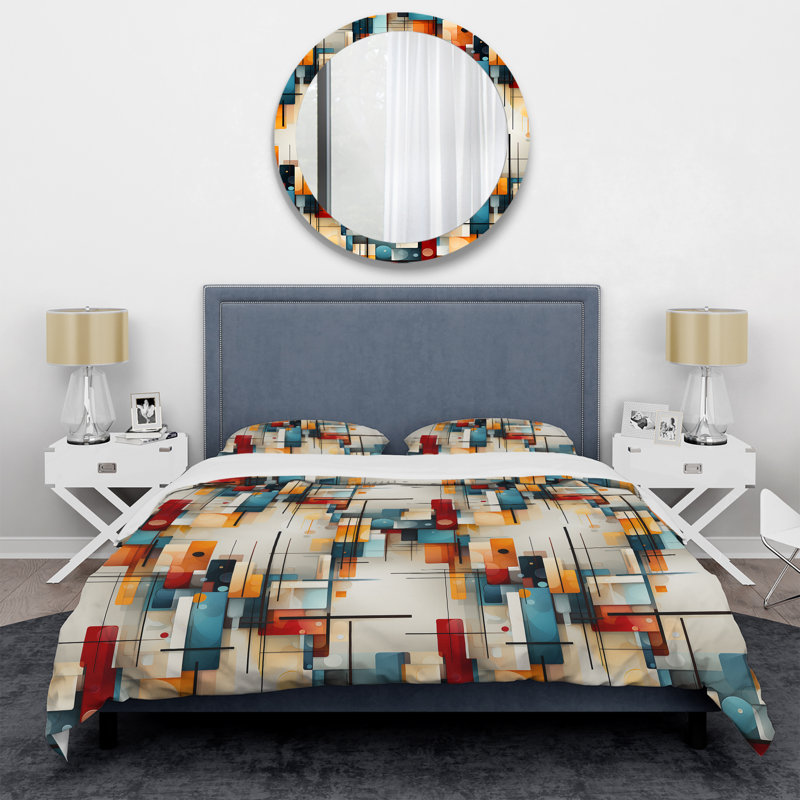 Ensemble de housse de couette en microfibre bleu / beige / jaune Amiir, Housse de couette simple + 1 taie décorative stan