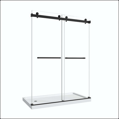 Porte de douche coulissante double sans cadre 55 po x 60 po x H 76 po avec verre trempé de 8 mm et film antidéflagrant Nano