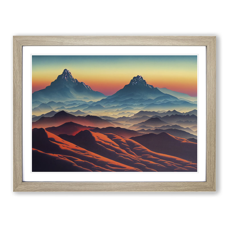Mountain Sunset - Single Picture Frame Print, 46cm H x 64cm W x 2cm D, Oak Framed