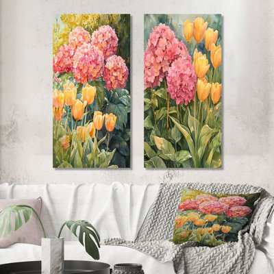 Hydrangeas in the Spring Garden I – Botanical Metal Wall Art Set of 2 Prints