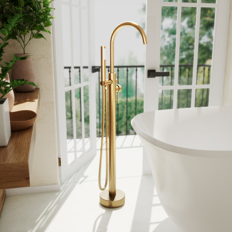 Havana Bathroom Tub Filler with Handshower, Brushed Brass