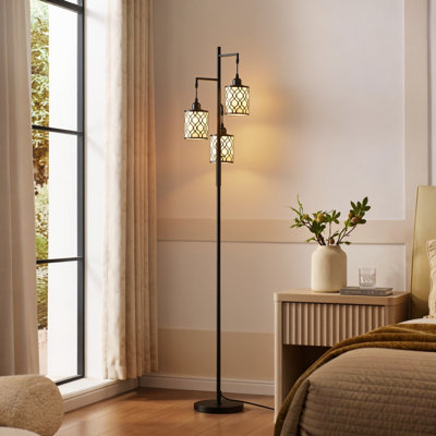 Lampe sur pied industrielle 72 "à 3 lumières avec abat-jour cage décoratifs