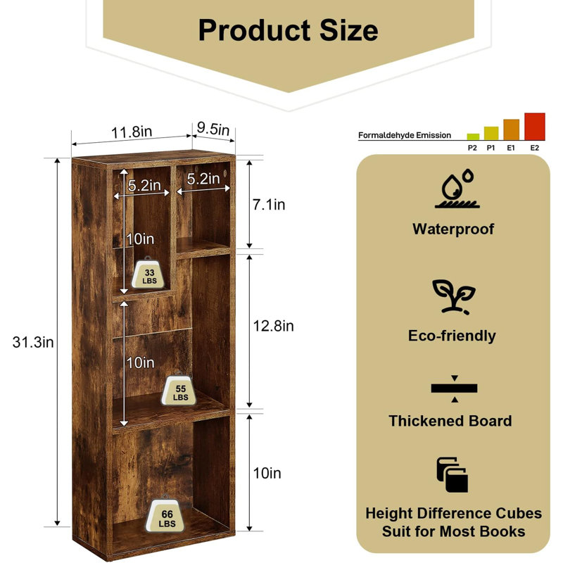 4-Cube Brown Bookcase, Small Storage Cabinet with Open Shelves (Set of 2), Brown