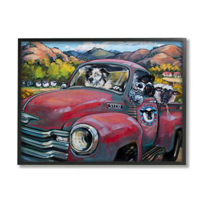 ax-747-Giclee " Dogs in Vintage Truck " Acrylic Painting