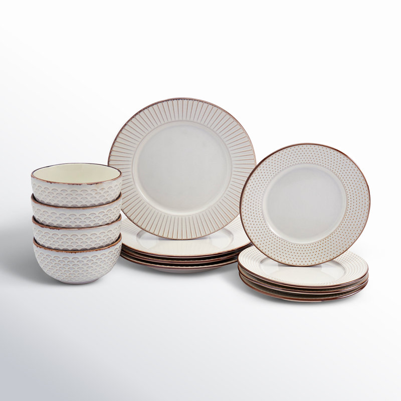 Hub 12 Piece Stoneware Dinnerware Set - Service for 4