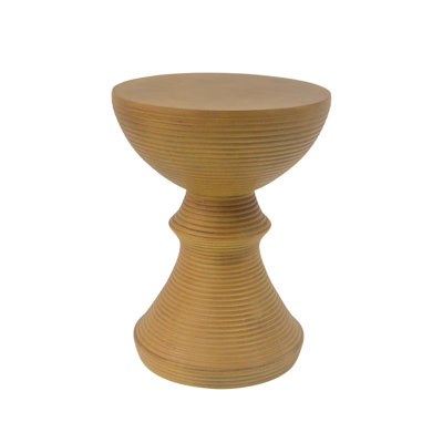 16" Ribbed Natural Concrete Outdoor Side Table with Hourglass Design – Weather-Resistant Accent for Patio, Garden, or Balcony