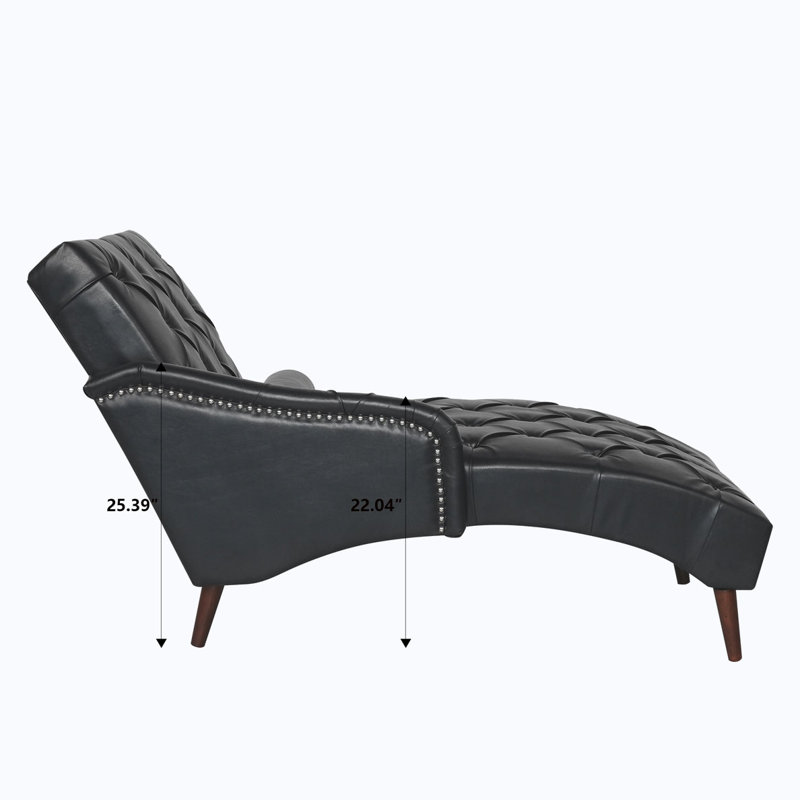 Indoor PU Button Tufted Chaise Lounge, Black