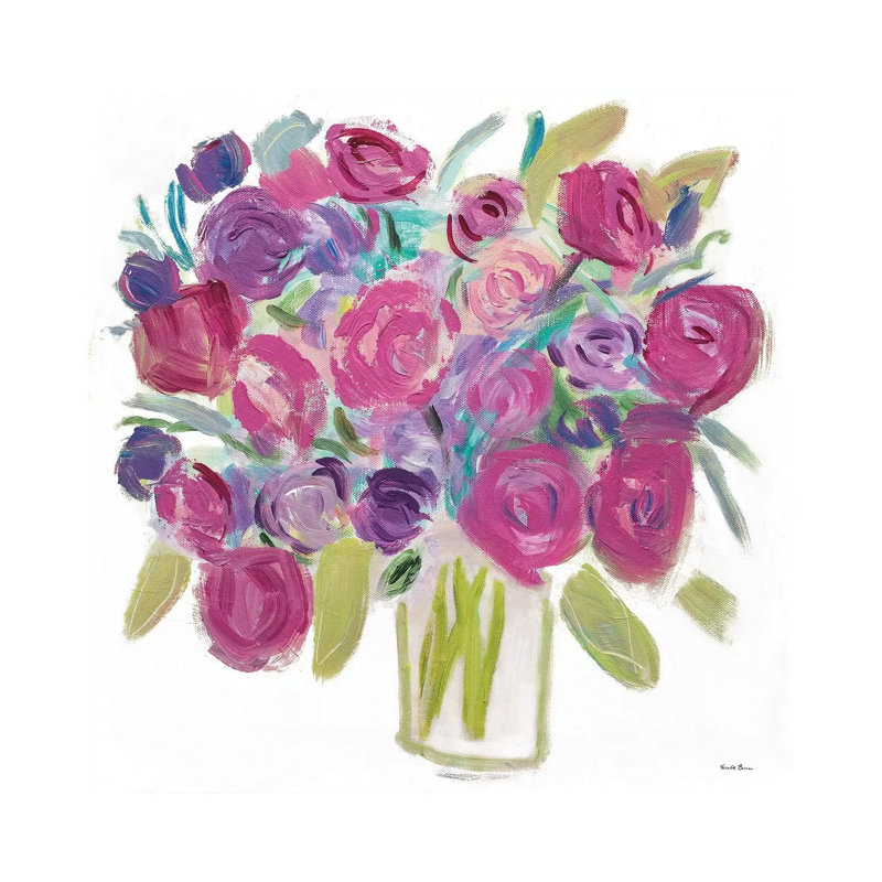 Pink Roses On White by Farida Zaman - Wrapped Canvas Painting, 45.72 cm H x 45.72 cm W