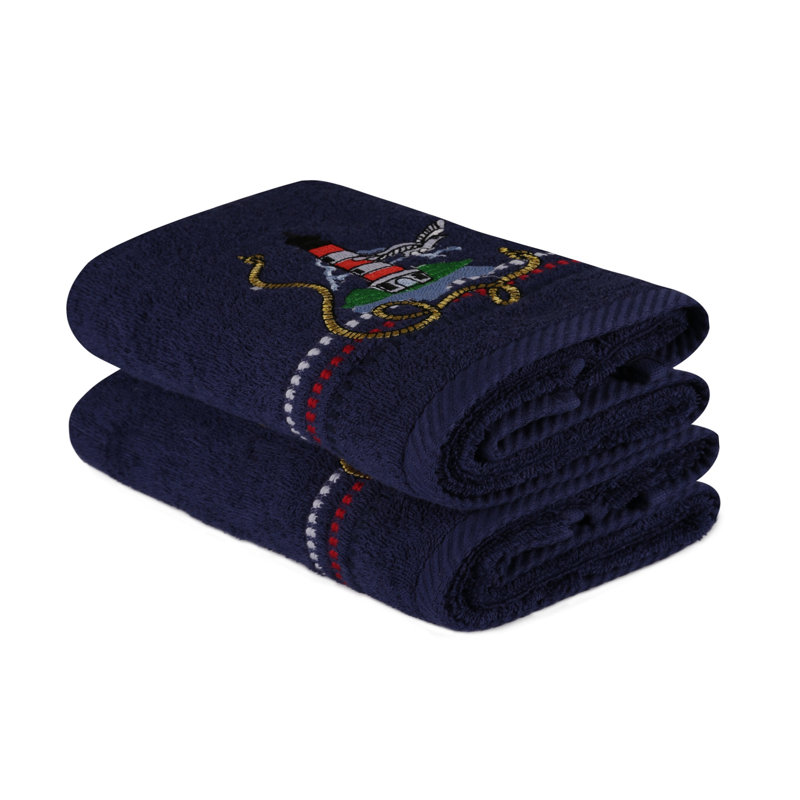 Ensemble de 2 serviettes 100% coton Metcalf, Bleu foncé