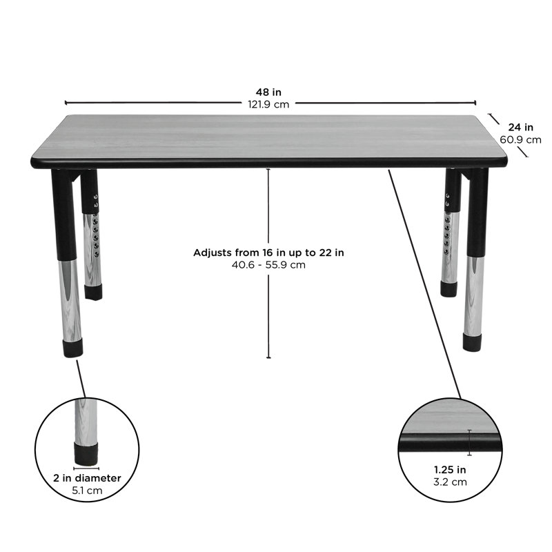 AS AS GROW Table rectangulaire réglable , H 24 po x l 48 po x P 22 po, Gris/bleu, Bleu / chrome