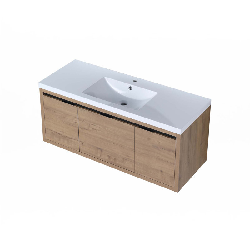 Armoire de salle de bain à fixation flottante avec lavabo, Chêne