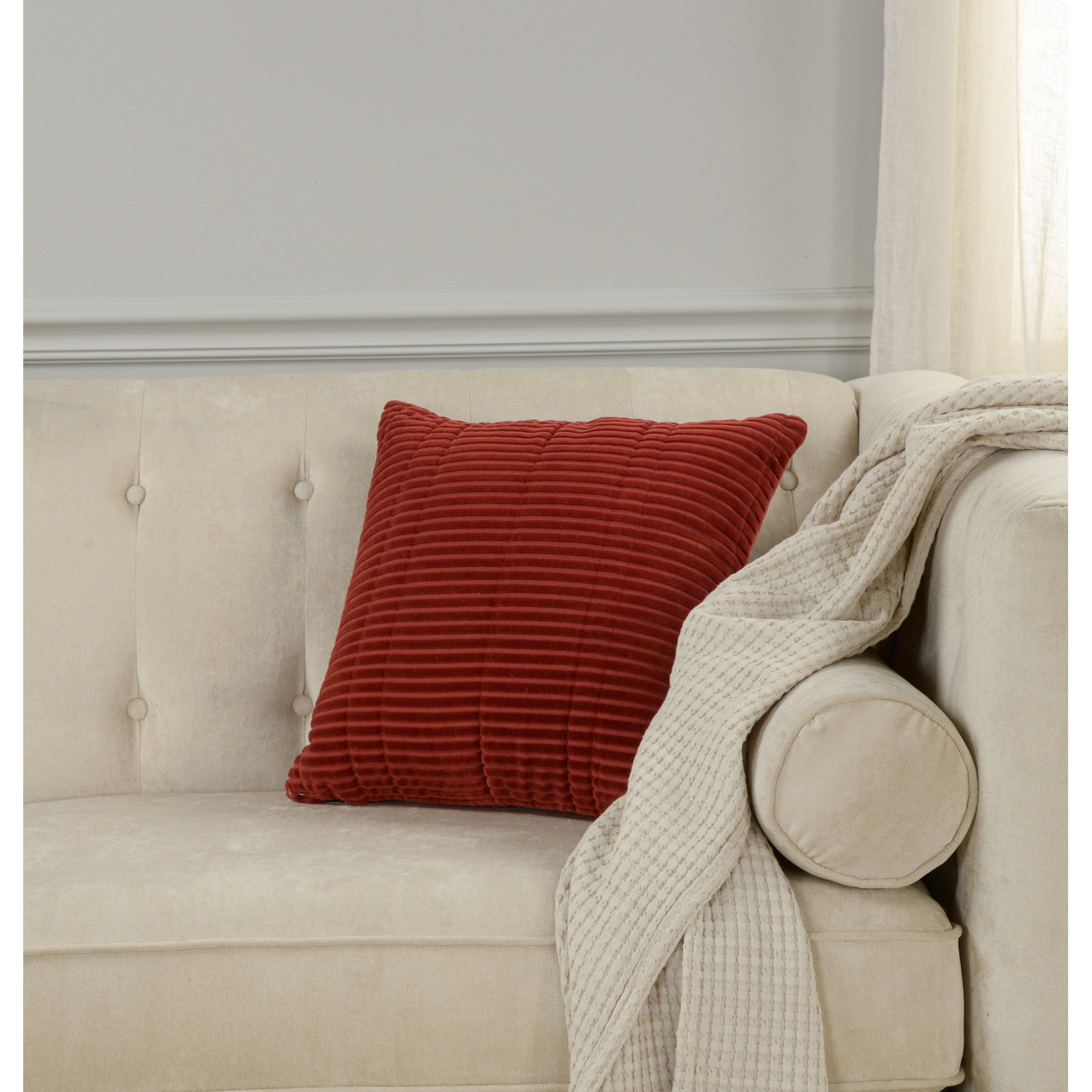 100% Cotton Throw Pillow, Rust, Down Alternative