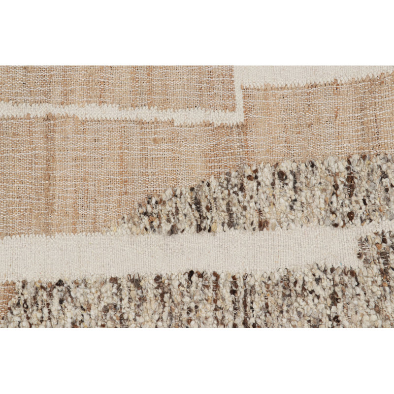 Rug & Kilim’S Flatweave Runner With Cream And Beige Geometric Patterns, Rectangle 5' x 7'