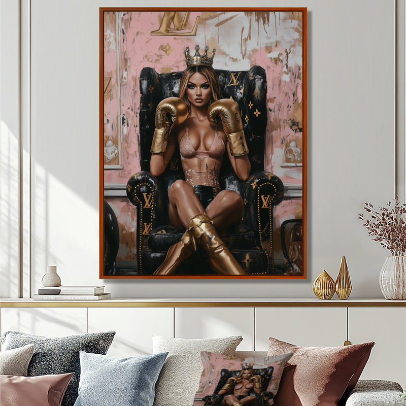 «Brown Boxing Diva - Fashion Girl Power», impression murale, Cadre flottant brun, H 20 po x l 12 po