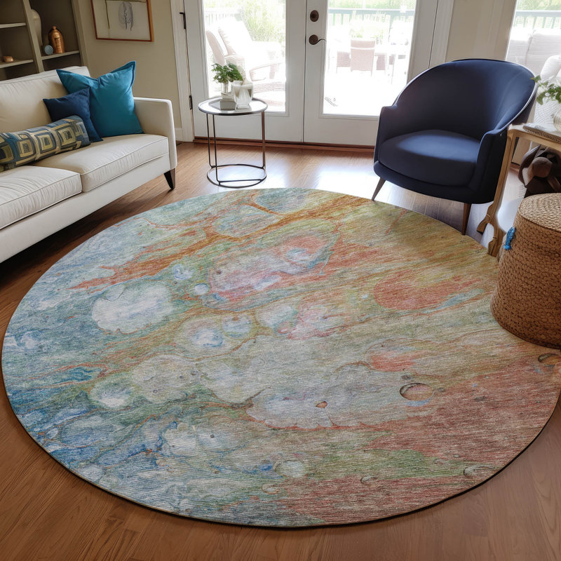 Deeya Washable Abstract Indoor / Outdoor Rug, Round 8'