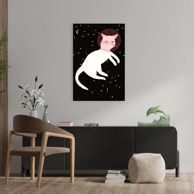 «Floating Space Cat Playful Whimsical Abstract Cat Landscape Nature», art mural