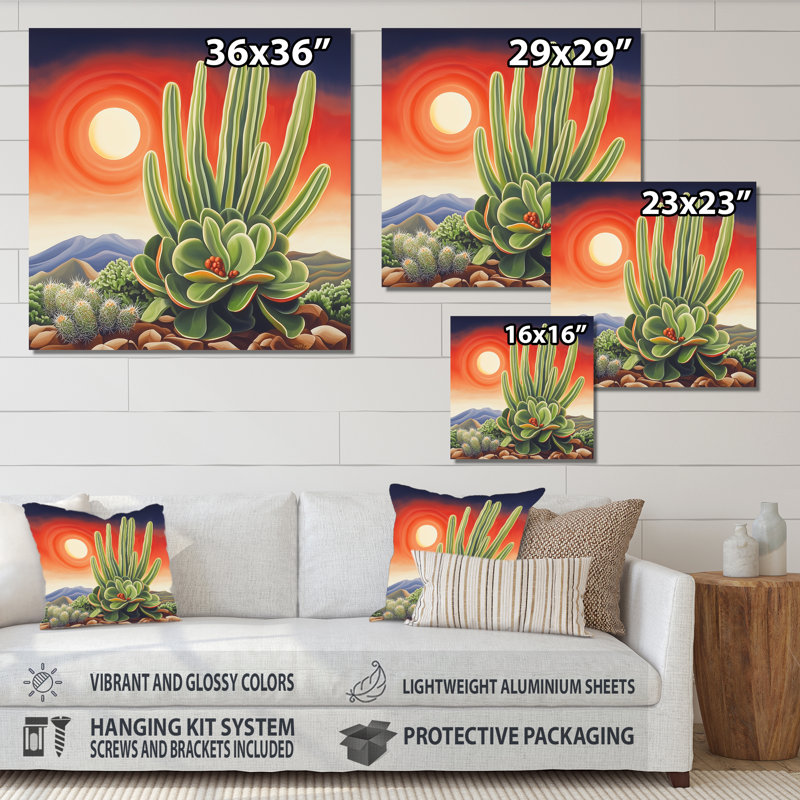 Cactus mexicain, paysage I, art mural floral en métal, impression de cactus floral, H 29 po x l 29 po