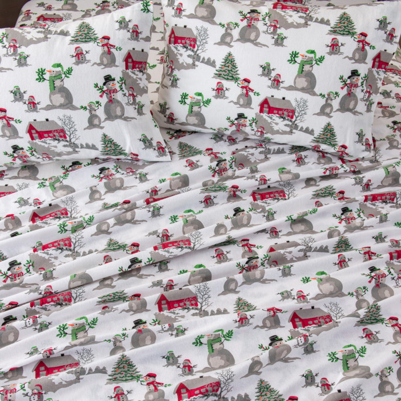 100% Turkish Cotton Flannel Christmas Sheet Sets, Winter Wonderland, Twin with 1 Pillowcase