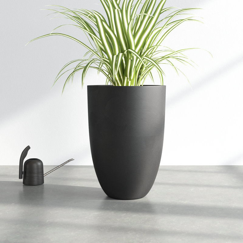 Elbe Fiberstone Pot Planter, 21.75" H x 16" W x 16" D, Black